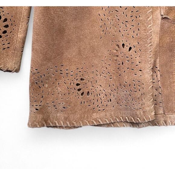 Vintage Coldwater Creek Women’s Brown Tan 100% Leather Suede Boho Jacket Small - Picture 5 of 9